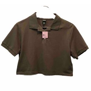 Wild Fable Cropped Short Sleeve Collared Polo XS New Olive Green  1B